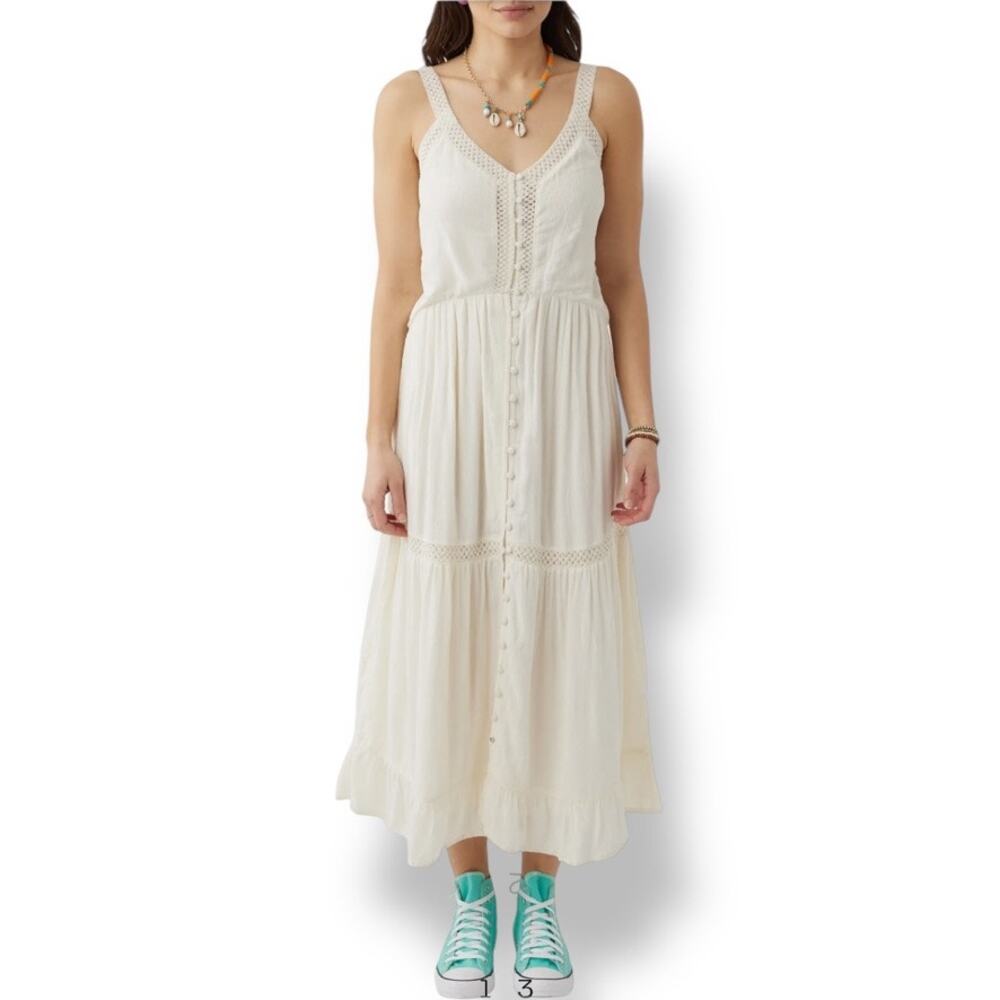 NWT O'Neill Shelby‎ Lace Maxi Dress In Winter White Cream Lace Tiered Dress XS